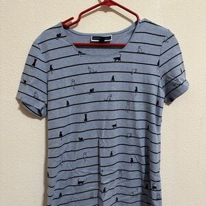 Karen Scott Light Blue Tee with Black Cat Design